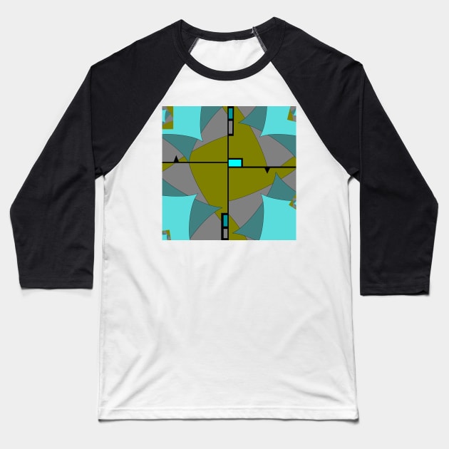 Geometric crossing. Abstract pattern in olive, black, grey, aqua blue and jade Baseball T-Shirt by innerspectrum